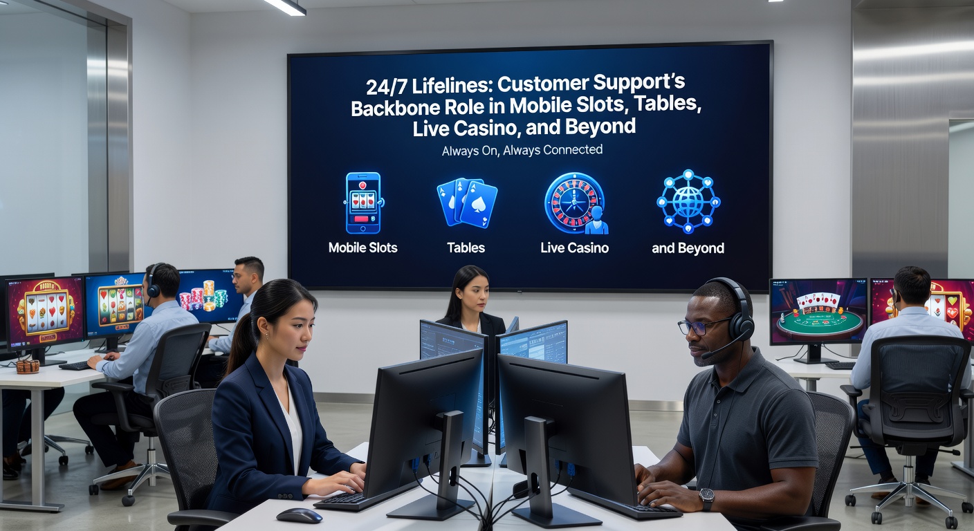 Grafiek met statistieken over 24/7 support impact op spelersretentie in online casinos, inclusief chat icons en klok die round-the-clock service aangeeft