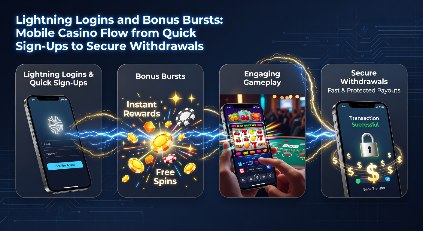 Smartphone met bliksemsnel login-scherm van een mobiel casino, inclusief bonuspop-up en veilige uitbetalingsopties