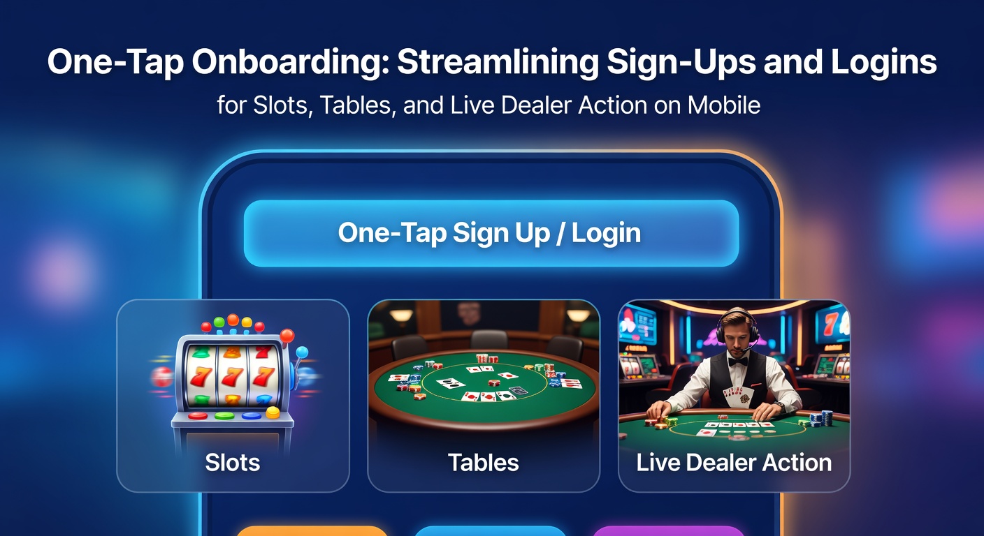 Smartphone met one-tap onboarding interface voor mobiel casino, tonen vingerafdruk en snelle toegang tot slots en live tafels
